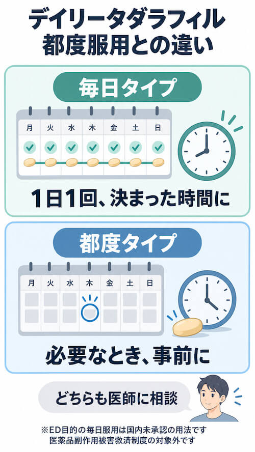 デイリータダラフィルとは｜都度服用型との違い